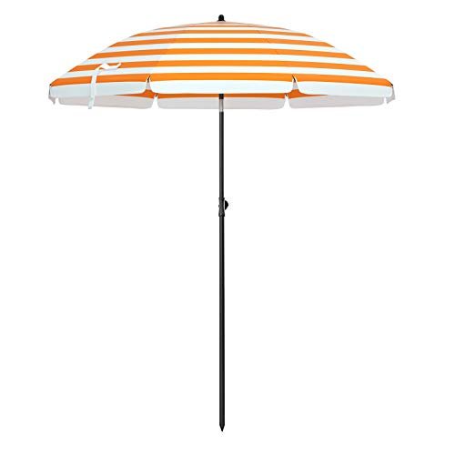 Strandparasol - Ø 160 cm - vikbar - randig orange / vit