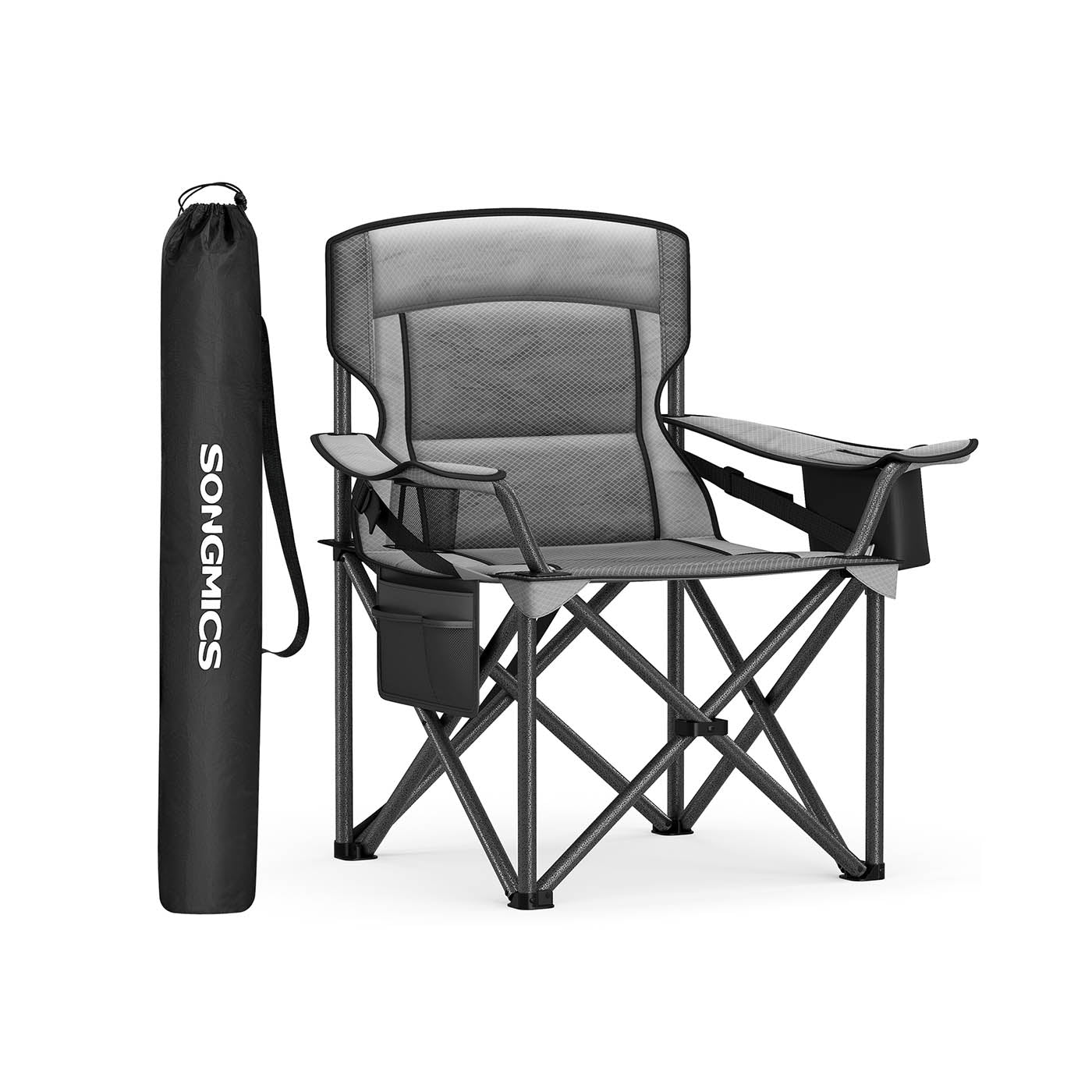 Campingstol med kopphållare och skumfyllning, Leigrijs