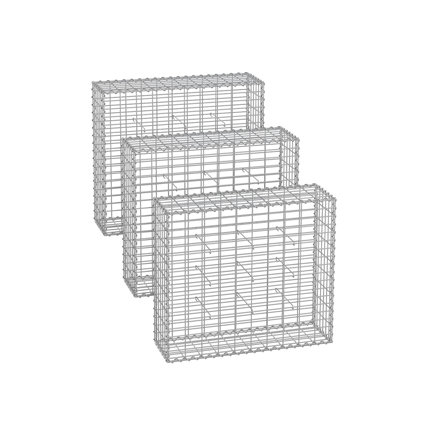 Uppsättning av 3 schans korgar - 100 × 30 × 30 cm - silver