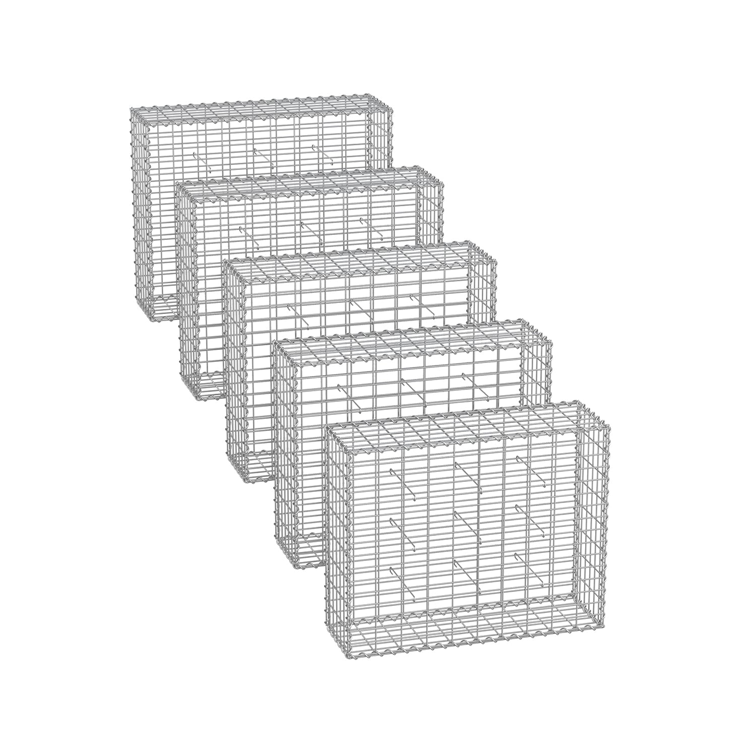 Uppsättning av 5 schans korgar - 100 × 80 × 30 cm - silver