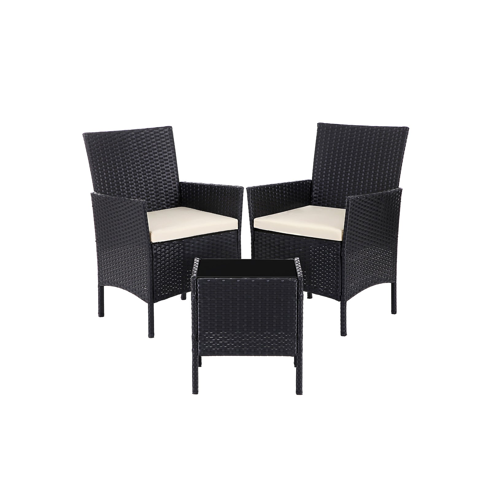 Garden Furniture Set - Lounge Set - Rattan Look - 2 stolar och glasbord - Svart