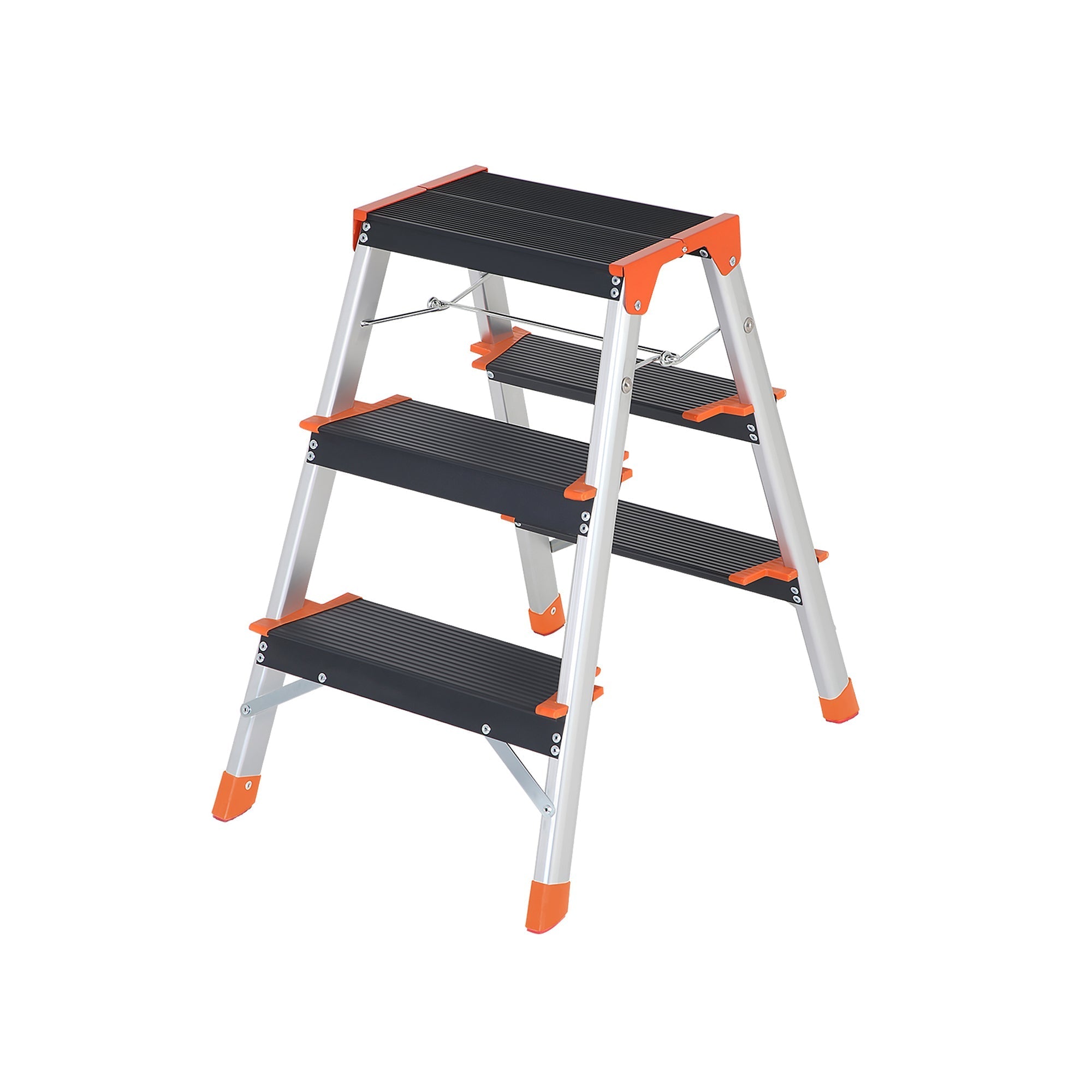 Stege - Folding Ladder - 3 steg - Aluminium - Anti -Slip - Skattepliktiga upp till 150 kg - Orange / Silver