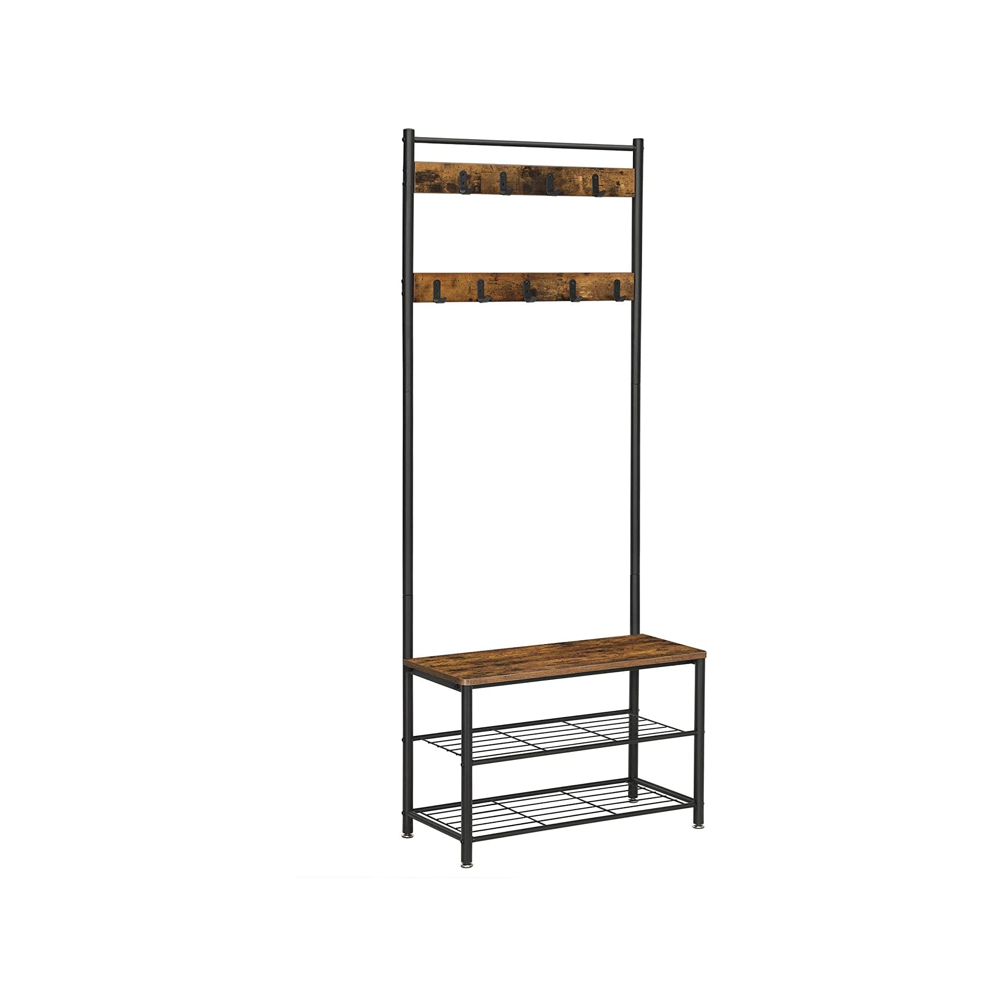 Pälsställ - sko rack med soffa - med 3 krokar - mörkbrun