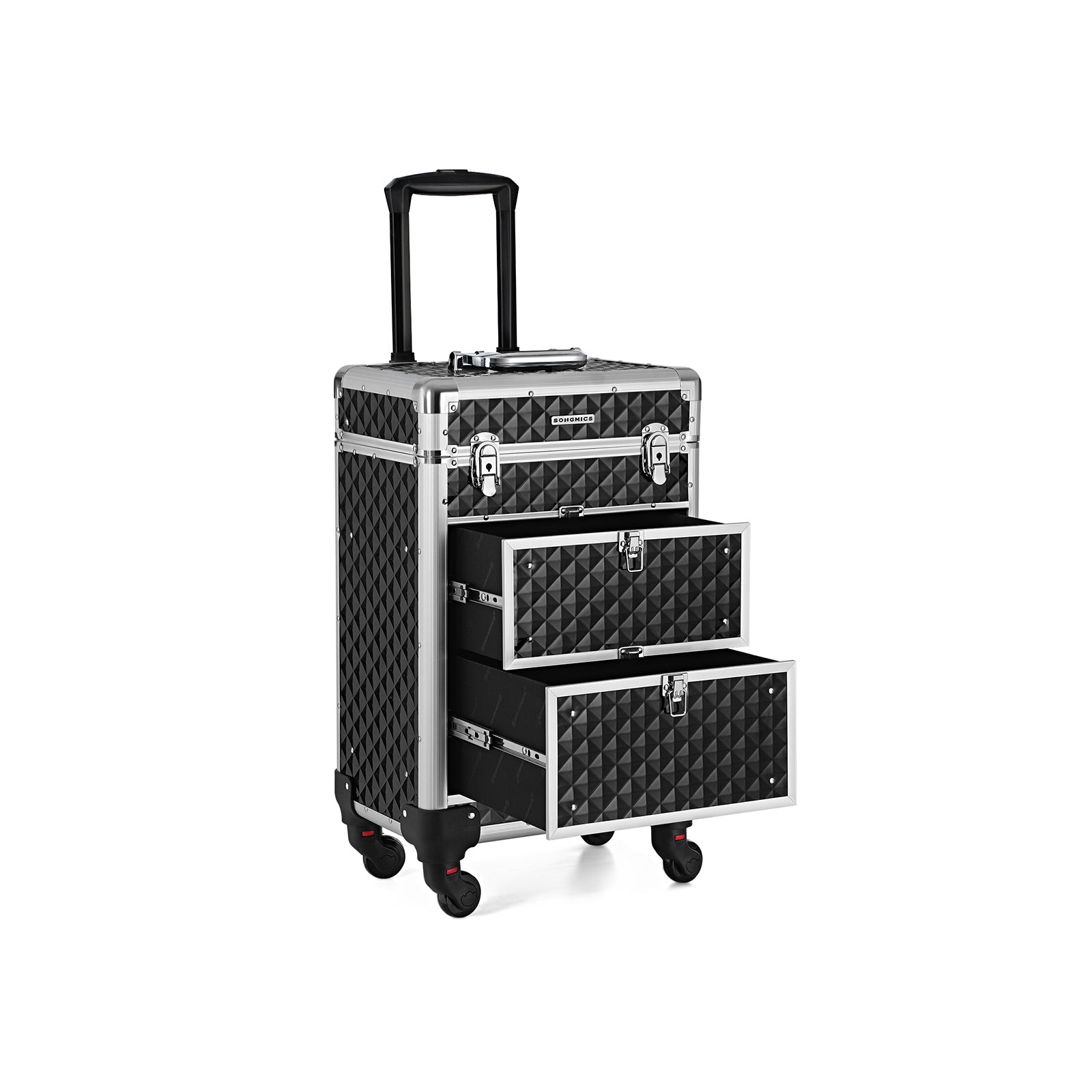 Make -Up Suitcase - Professional Trolley - Hairdressing Case with 4 Wheels - Svart