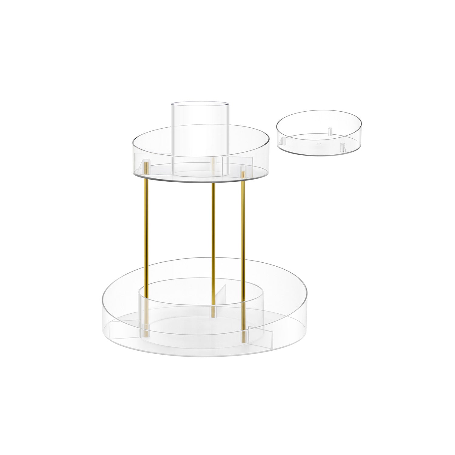 Vändande make-up arrangör med extra transparent behållare