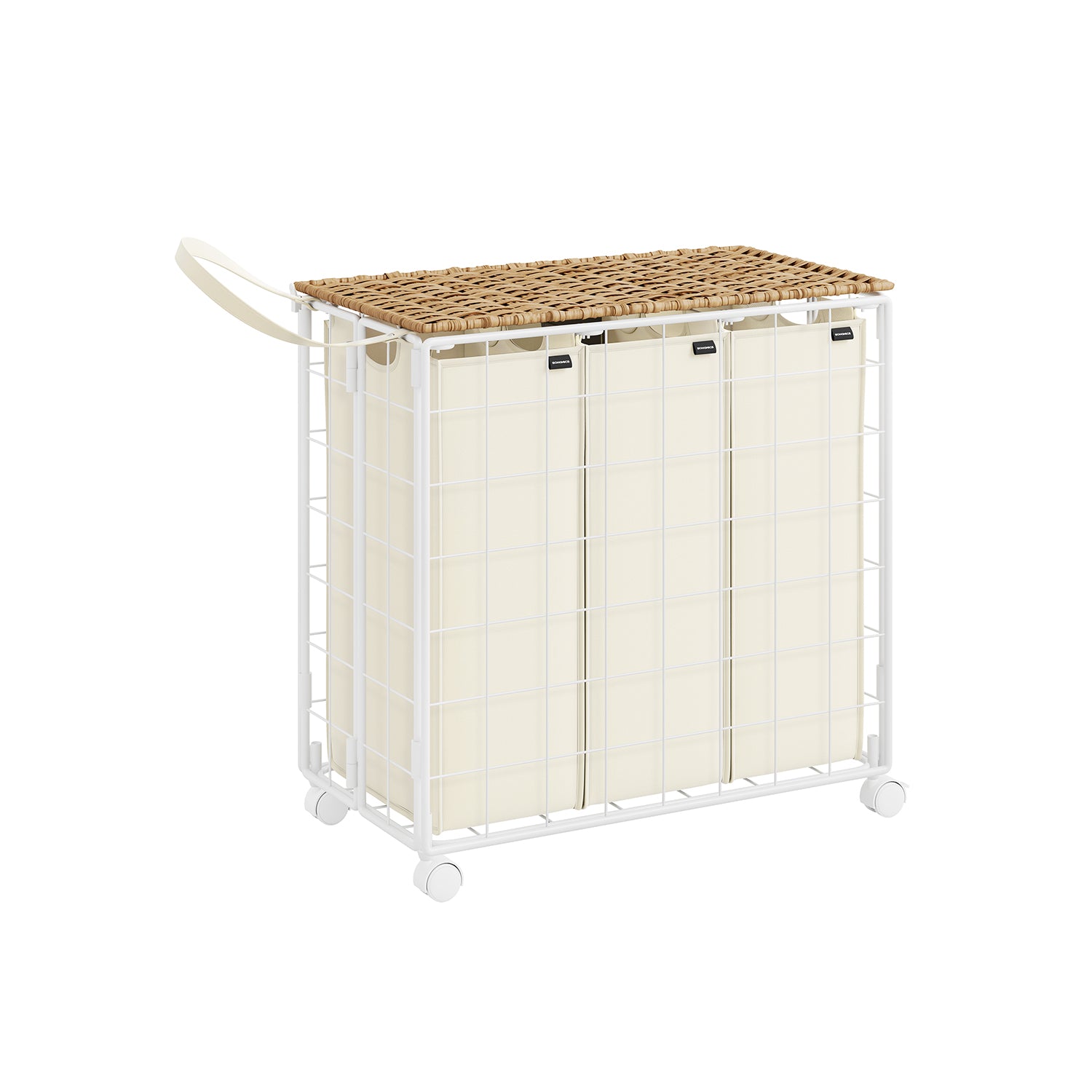 Tvättkorg på hjul naturlig beige-crème vit