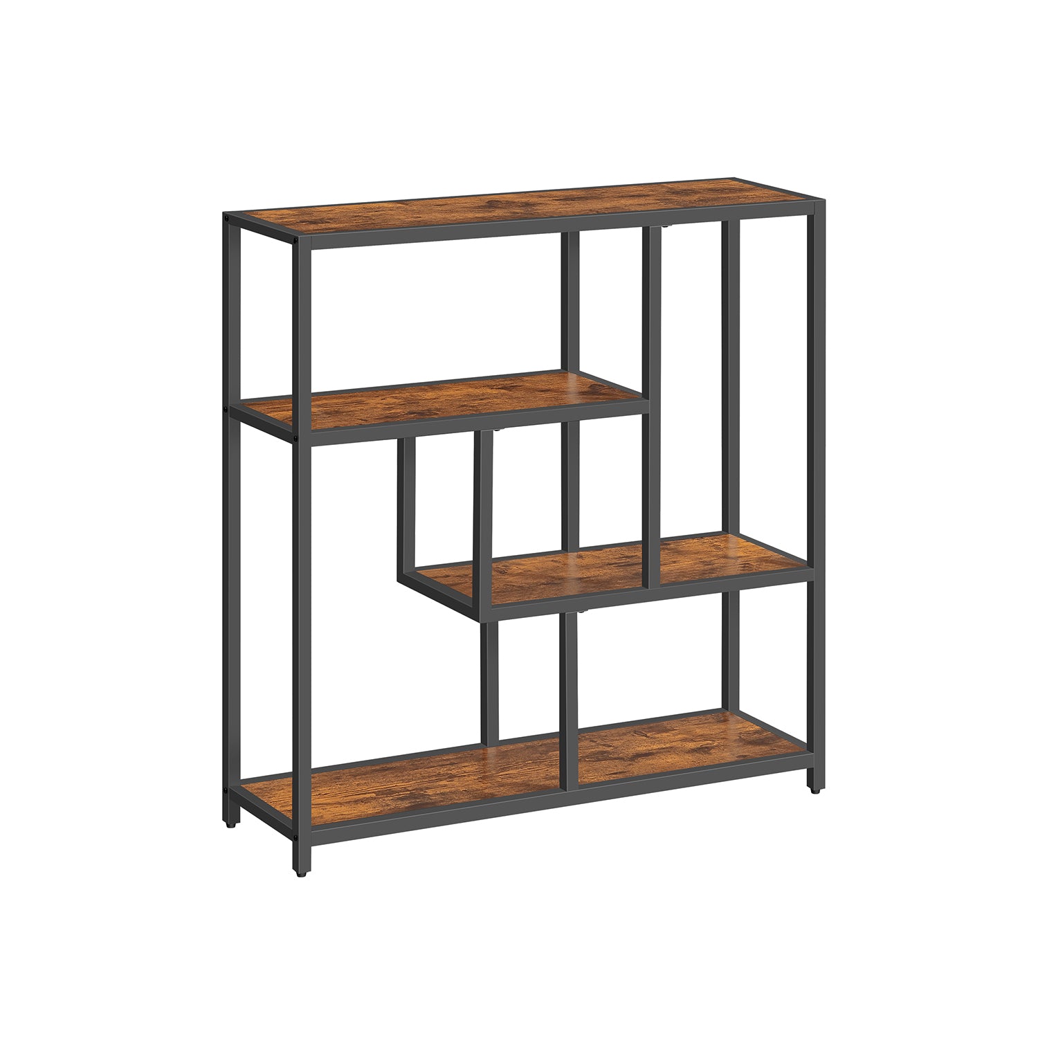Bokhylla med 4 hyllor vintage brun-bläck svart