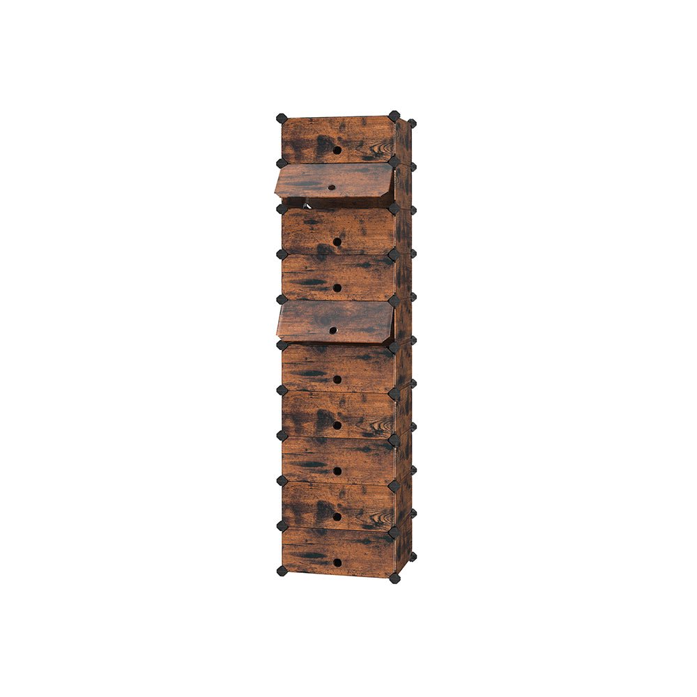 Shoe Rack - Plank System - 10 Fack - Wood Look - Brown