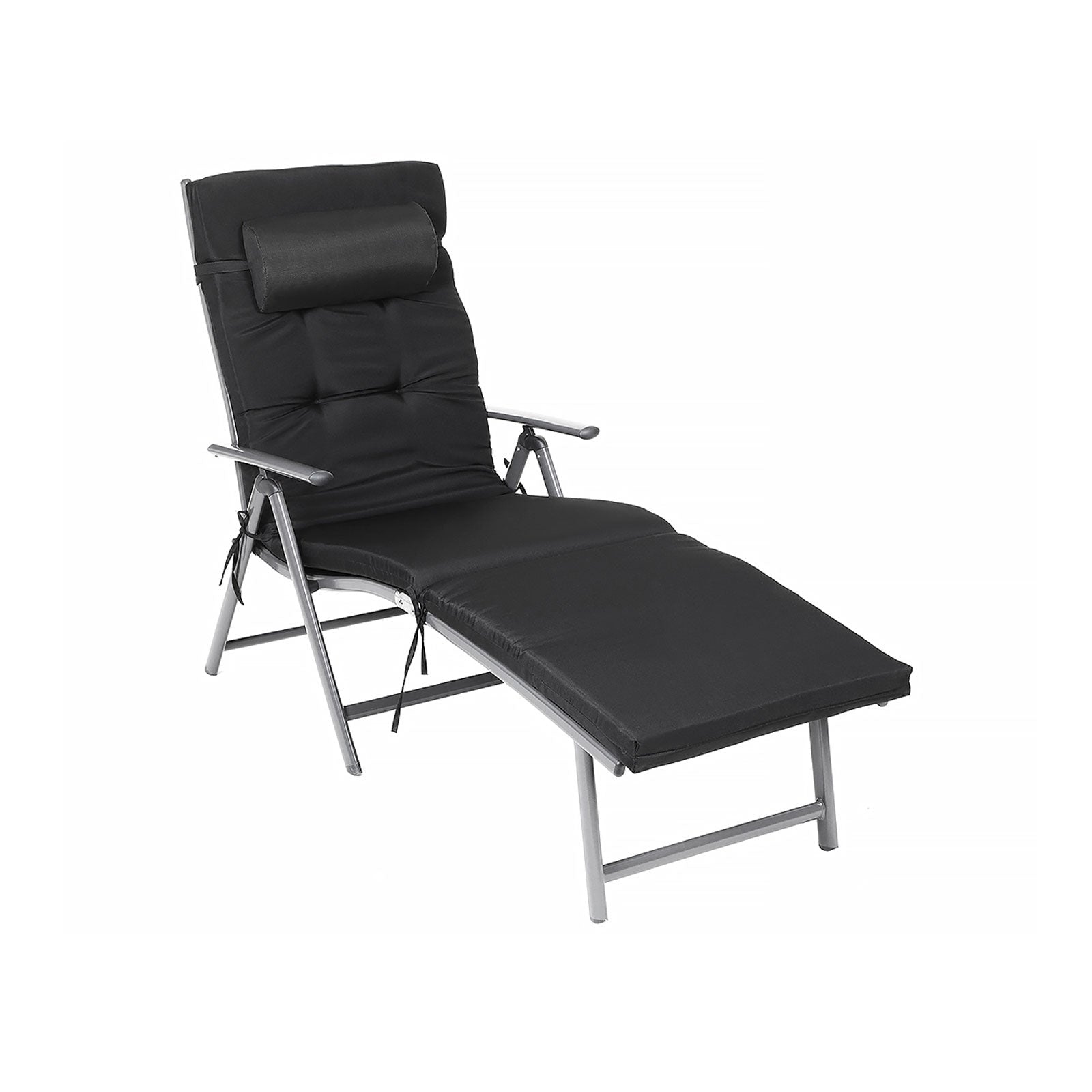 Lounge stol - vikbar - med avtagbar kudde - rostfritt aluminium - svart