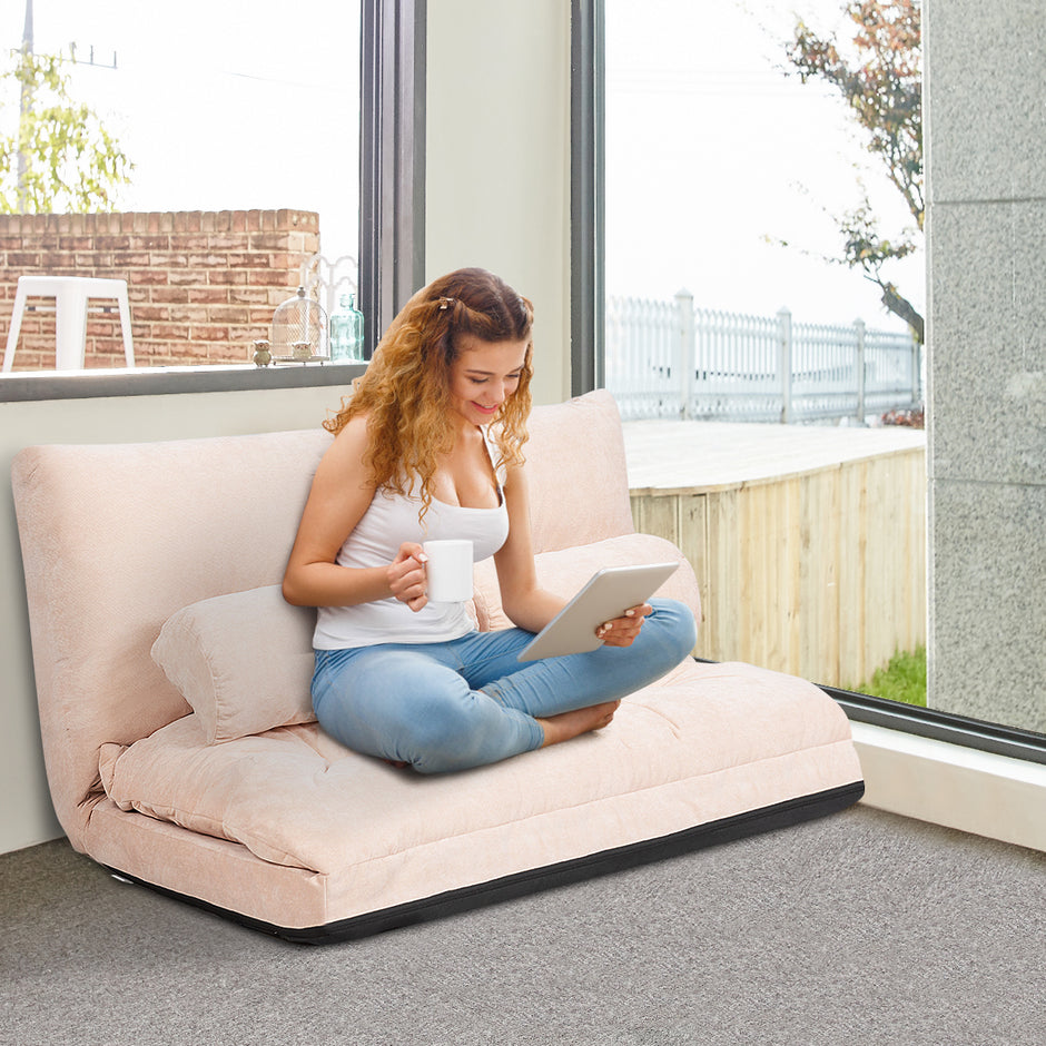 Ihopfällbar – Golvsoffa Sofa säng med Kudd och Ryggstöd steg Inställningsbar Golvfåtölj – 2 6 – Beige