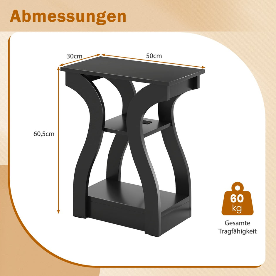 pack – sidobord med laddningsstation våningars soffbord Nattduksbord USB anslutningar – 2 3 – Svart