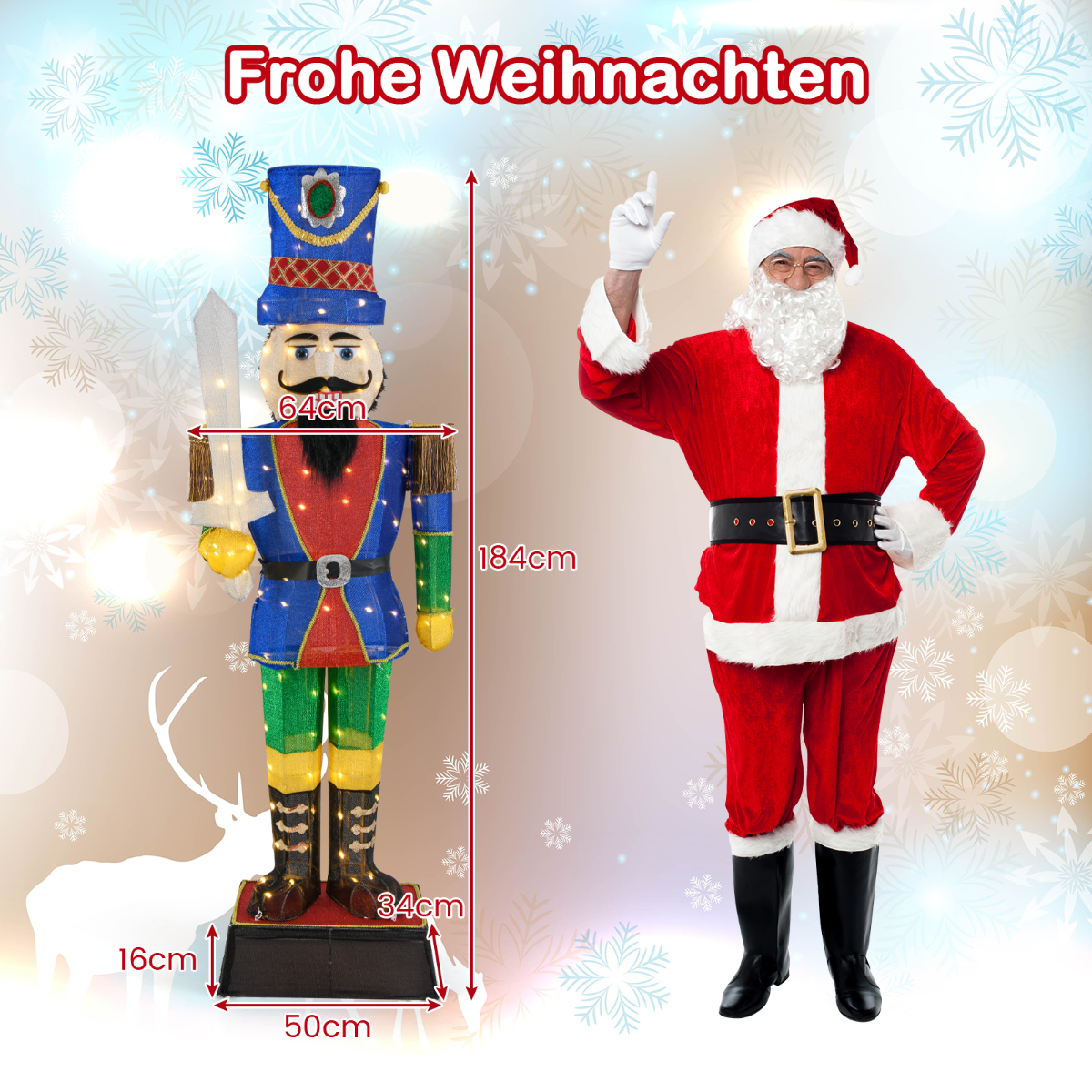 pack – julnötknäpparefigurer, upplysta juldekorationer XXL – 2 184 cm – Flerfärgad