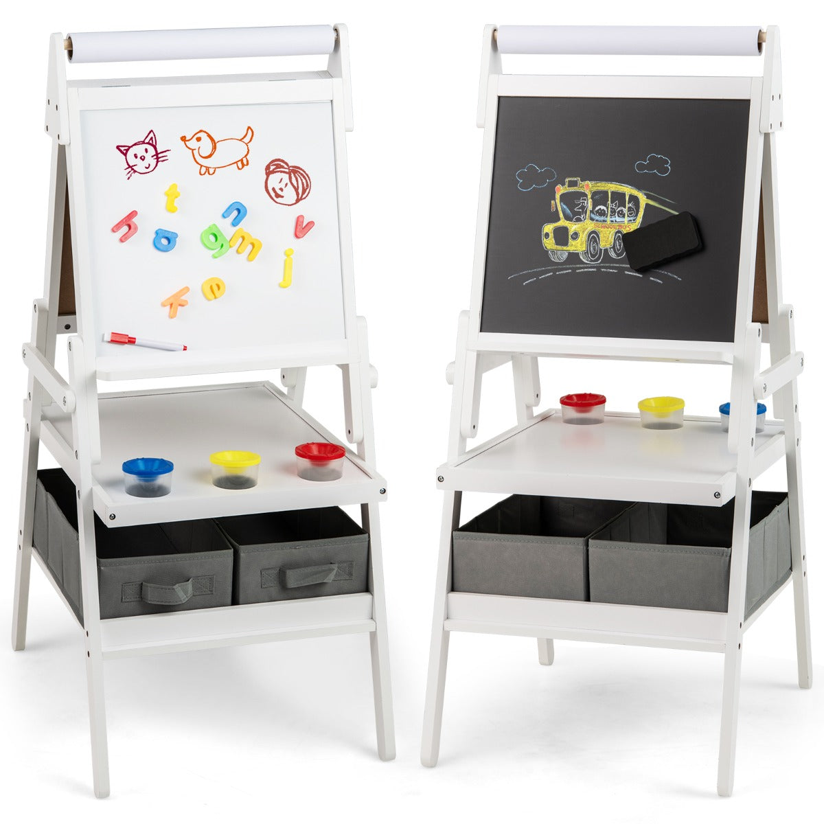 i – Barn Tafel med Pappersrulle och magnetisk Kritta Whiteboard Dubbelsidig – 3 1 – Vit