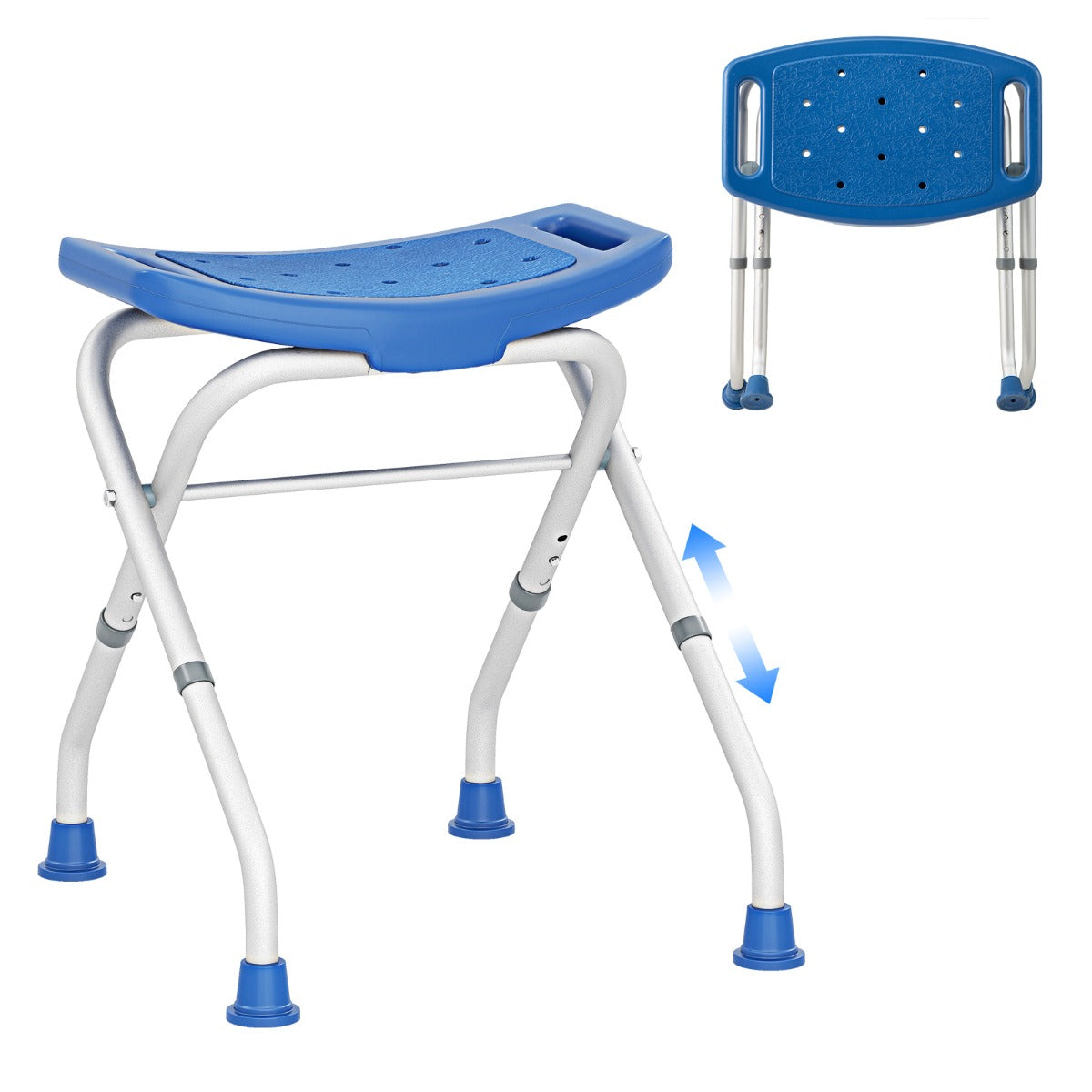 Höjbar – duschpall med halkfria gummifötter, bärkraft, duschbänk – 150 kg – Blå