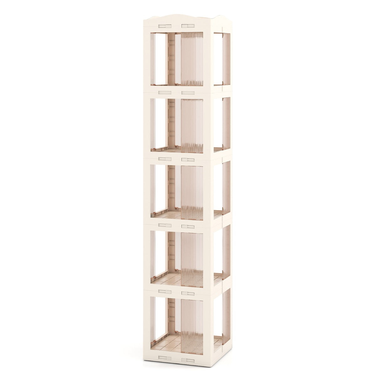 360° – Svängbar Bokhylla Ihopfällbar Ställhylla Transparent Kontorshylla – 36.5 x 36 x 174 cm – Vit