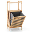 Badrumshylla – i bambu med hyllor och liters utfällbar tvättkorg naturlig finish – 2 43 43,5 x 33 x 96 cm – Natur