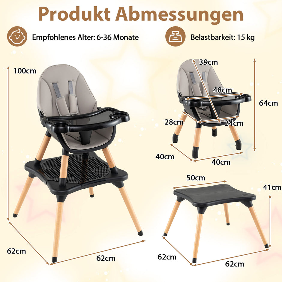 i – Baby Högstol med Byggbord och Avtagbart Dubbelbricka Barnstol – 6 1 – Svart