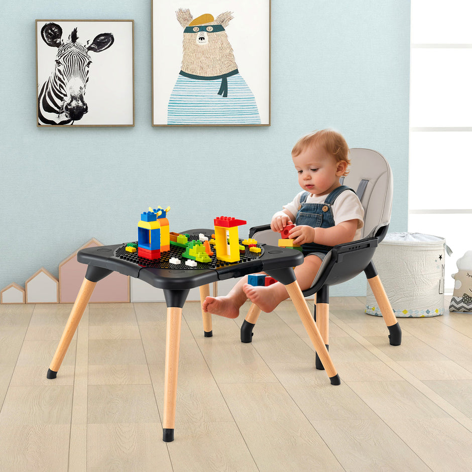 i – Baby Högstol med Byggbord och Avtagbart Dubbelbricka Barnstol – 6 1 – Svart