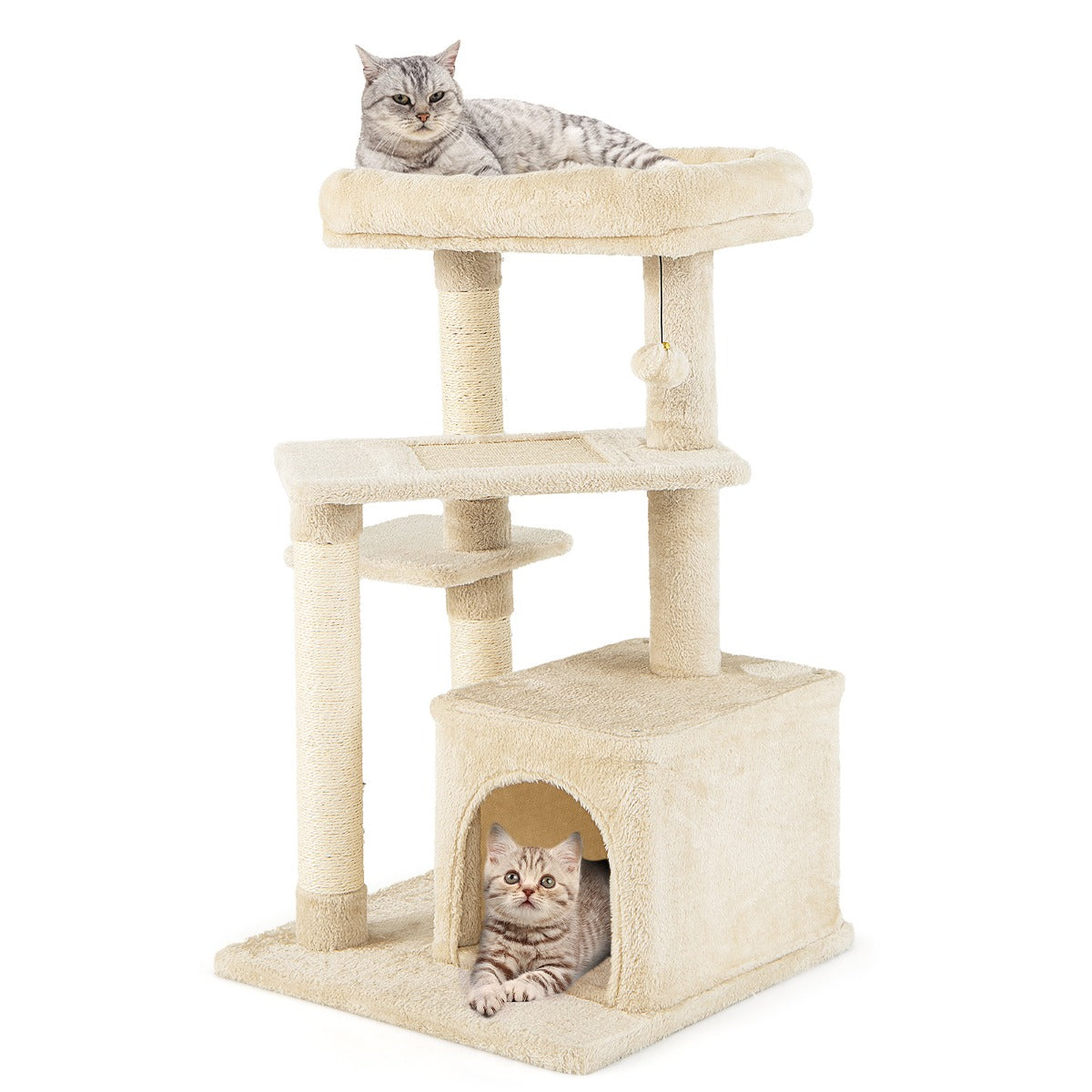 Kattställning – Liten Kattträd med Kattgrotta och mjuk Sittplats – 85 cm – Beige