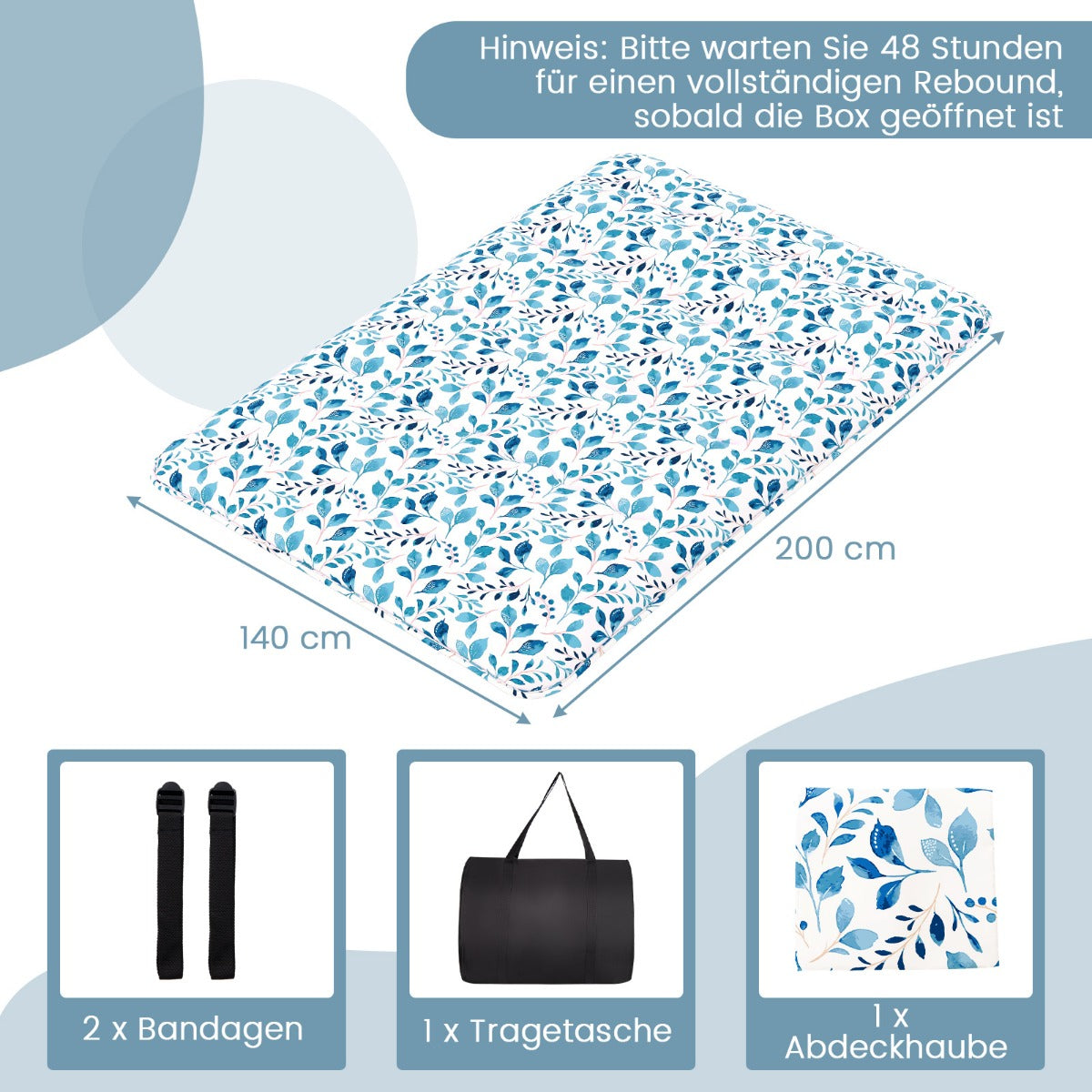Japansk – futonmadrass med tvättbart överdrag och bärväska Tatami matta – 140 x 200 cm – Grön
