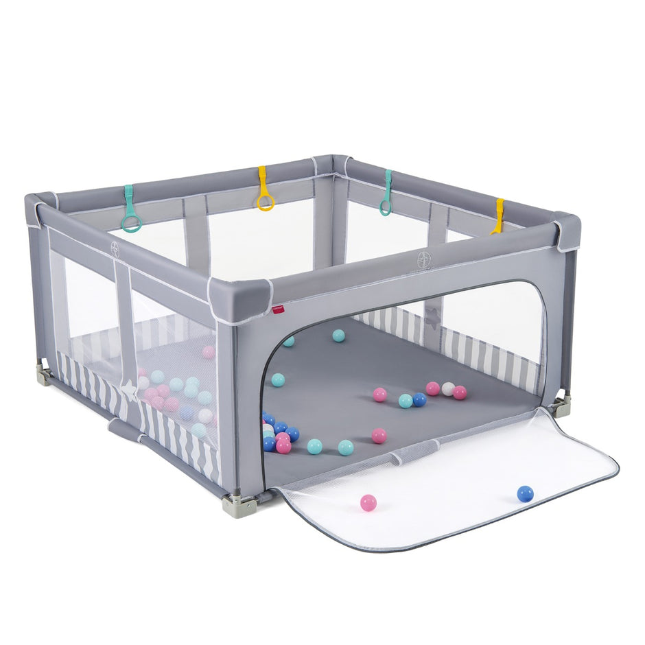 Stor – Barn Box BPA fri Ihopfällbar Lekgård med Dragkedja Port – 127 x 127 cm – Grå
