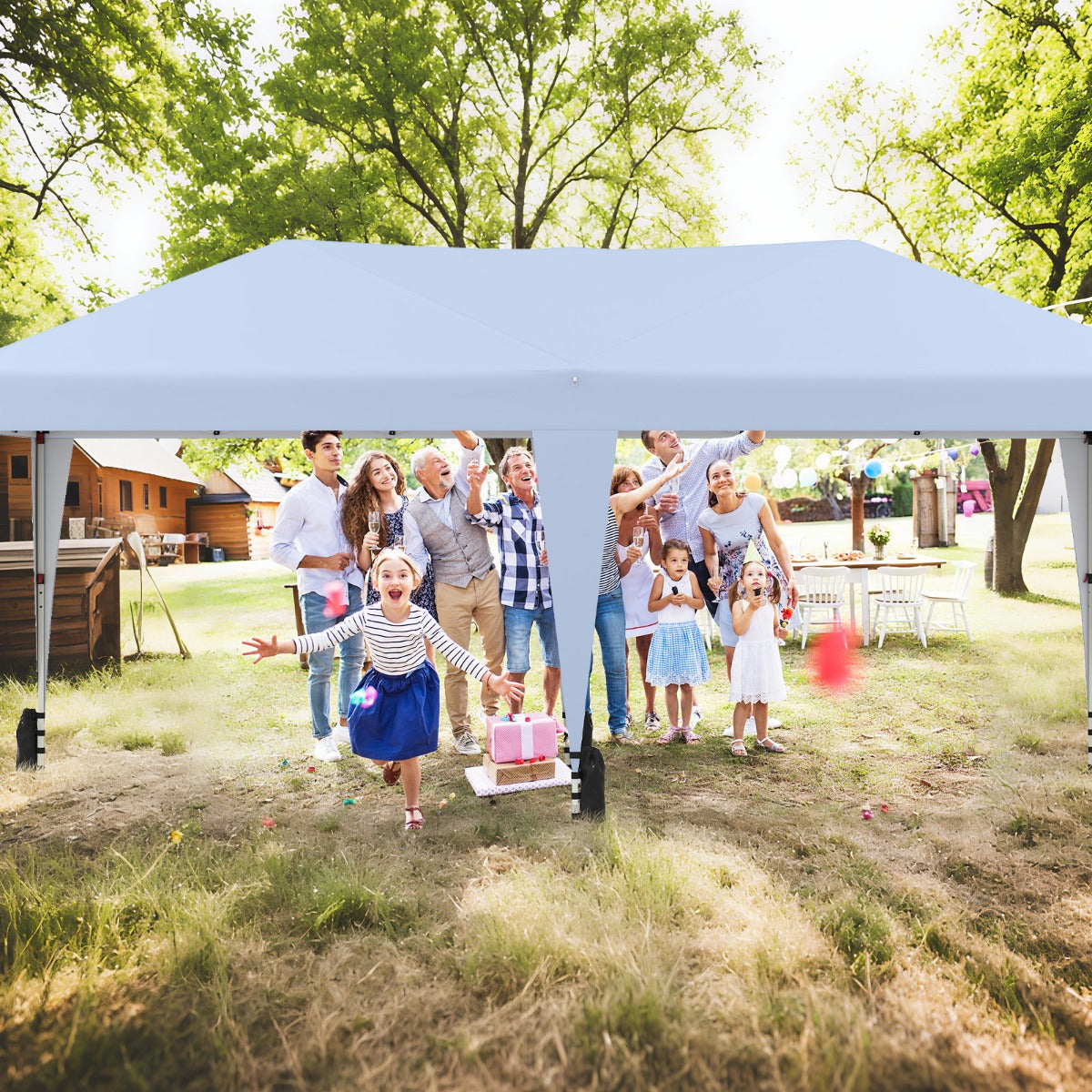 Pop – up Faltpaviljong med transportväska på hjul och UV skydd 50+ partytält – 3 x 6 m – Vit