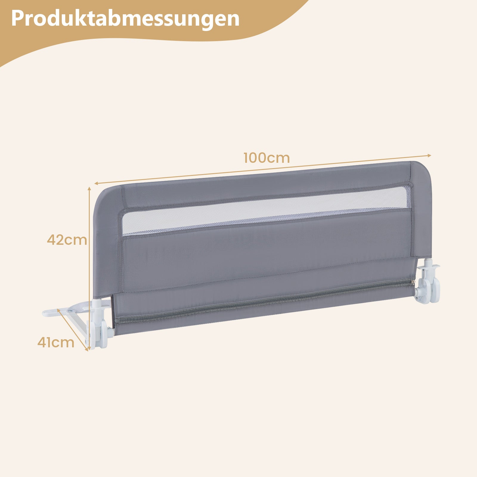 Sänggaller – för småbarn hopfällbar med avtagbart och tvättbart överdrag – 100 cm – Grå