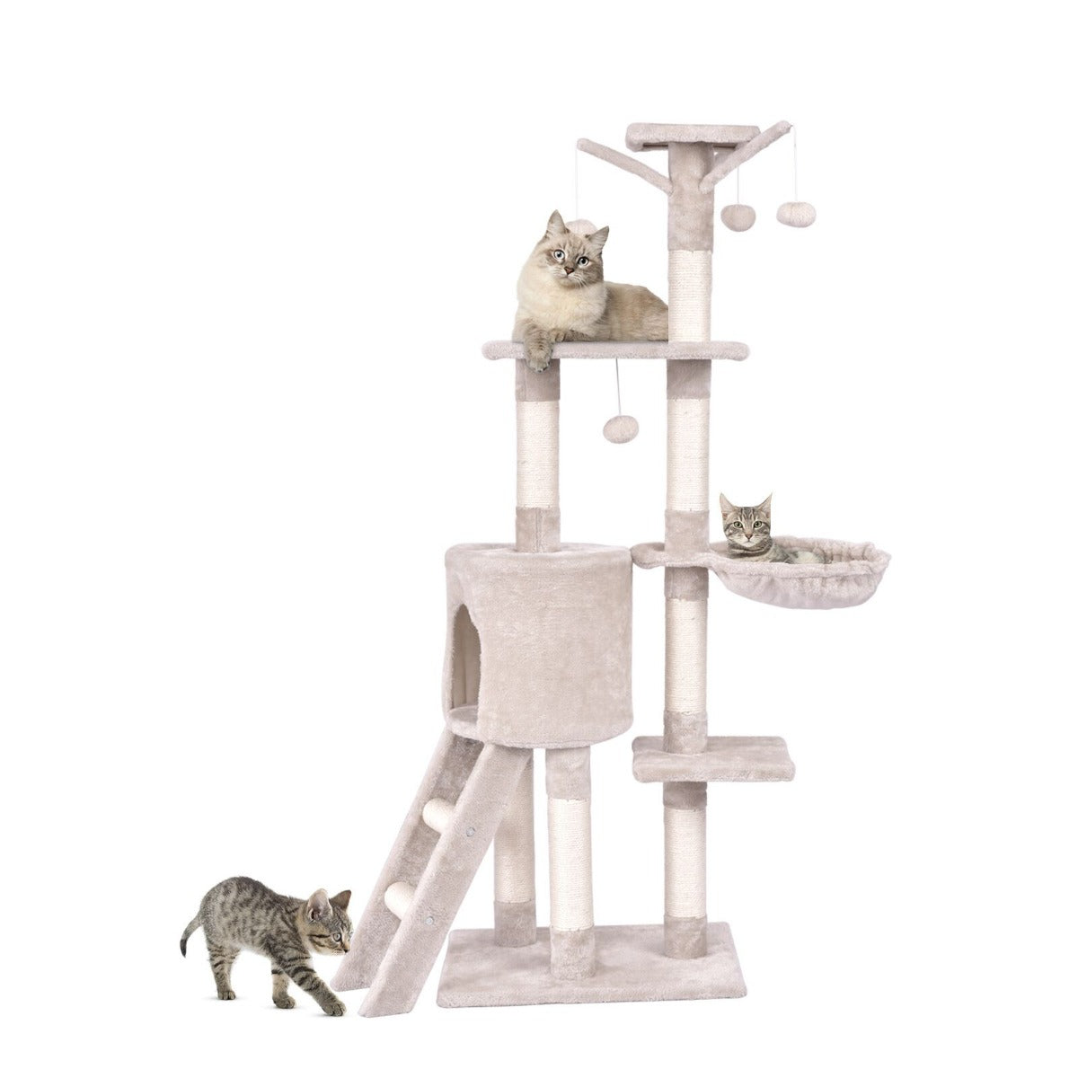 Klösträd – Kattträd med plattformar Katter Kattmöbler Klätterträd Aktivitetsträd – 140 cm – Beige