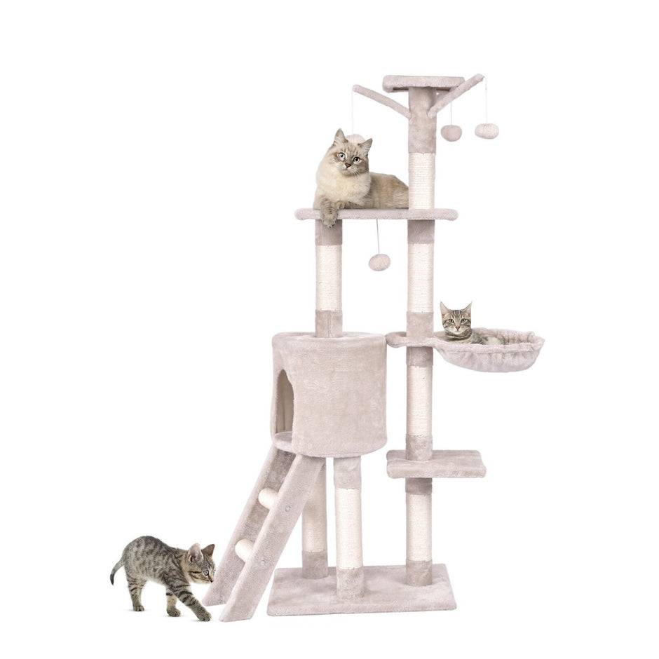 Klösträd – Kattträd med plattformar Katter Kattmöbler Klätterträd Aktivitetsträd – 140 cm – Beige