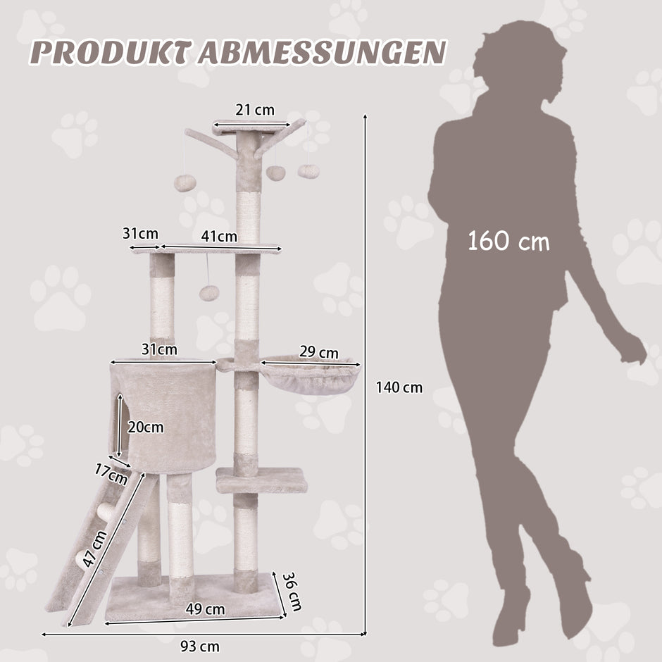 Klösträd – Kattträd med plattformar Katter Kattmöbler Klätterträd Aktivitetsträd – 140 cm – Beige