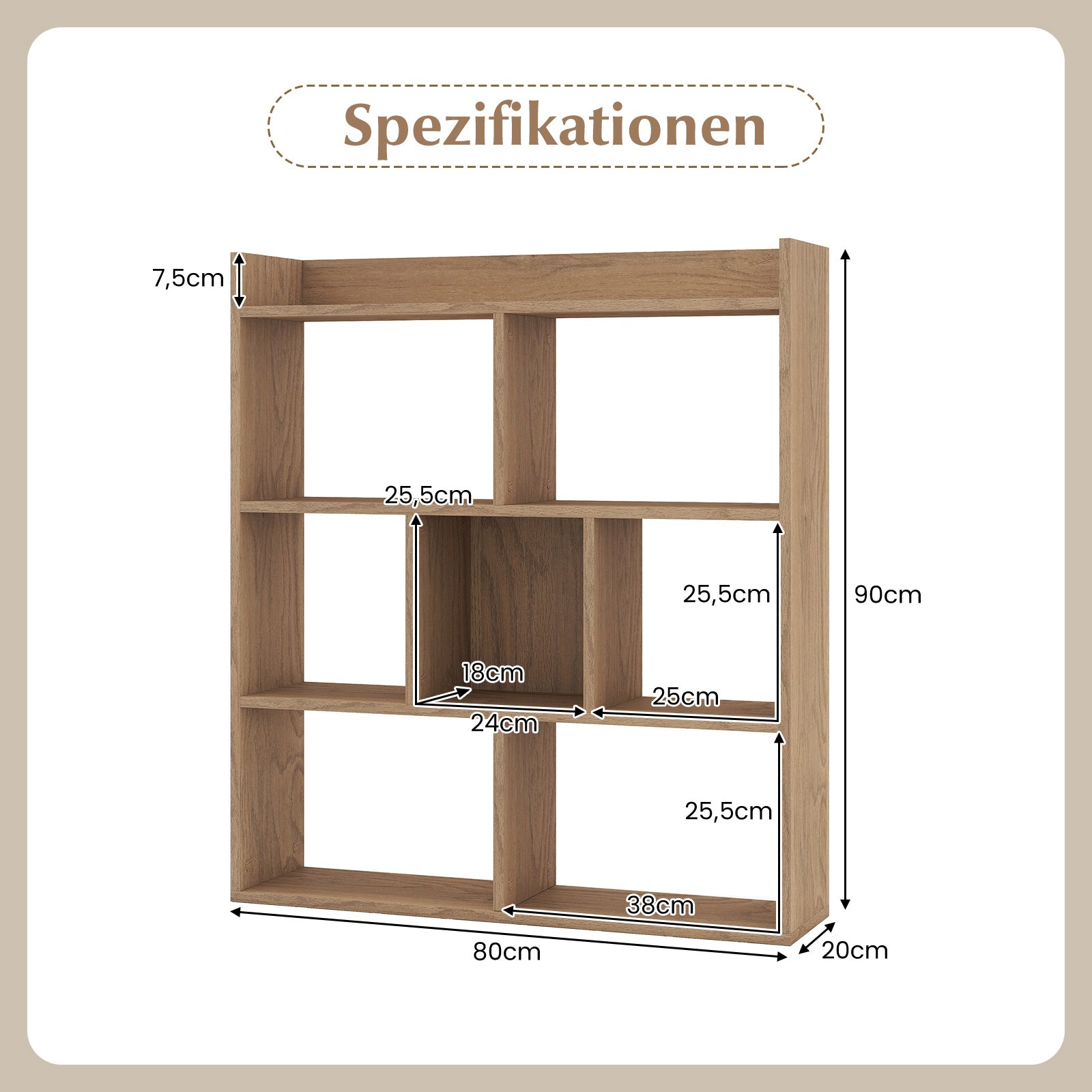 Bokhylla – med kuber Stående Kubhylla Förvaringshylla – 7 80 x 20 x 90 cm – Natur