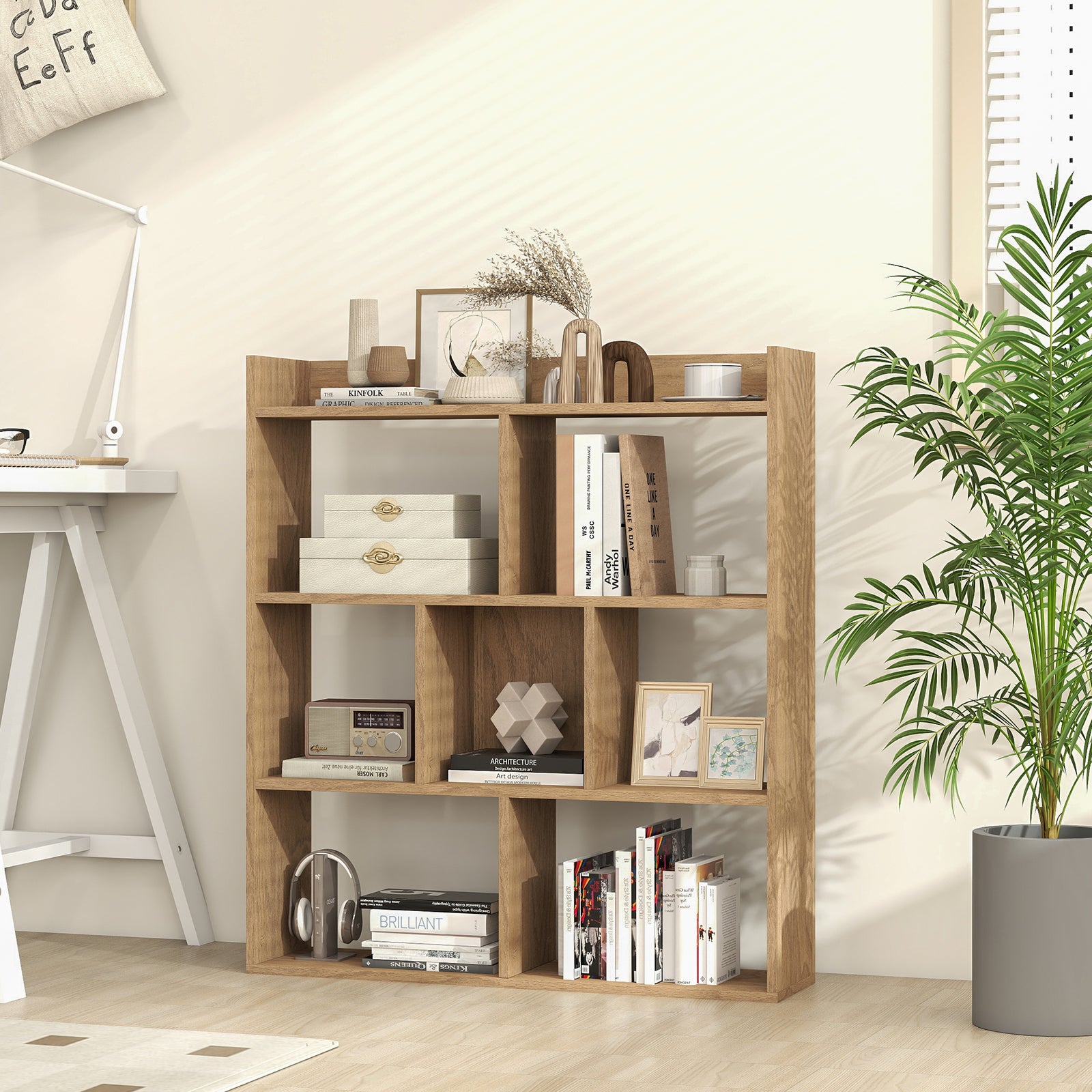 Bokhylla – med kuber Stående Kubhylla Förvaringshylla – 7 80 x 20 x 90 cm – Natur