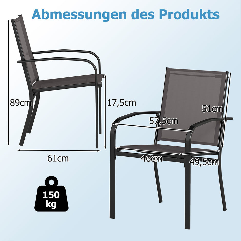 Utemöbel – matsalsstolset med stapelbara terrass slingstolar i andningsbart tyg – 2 – Grå