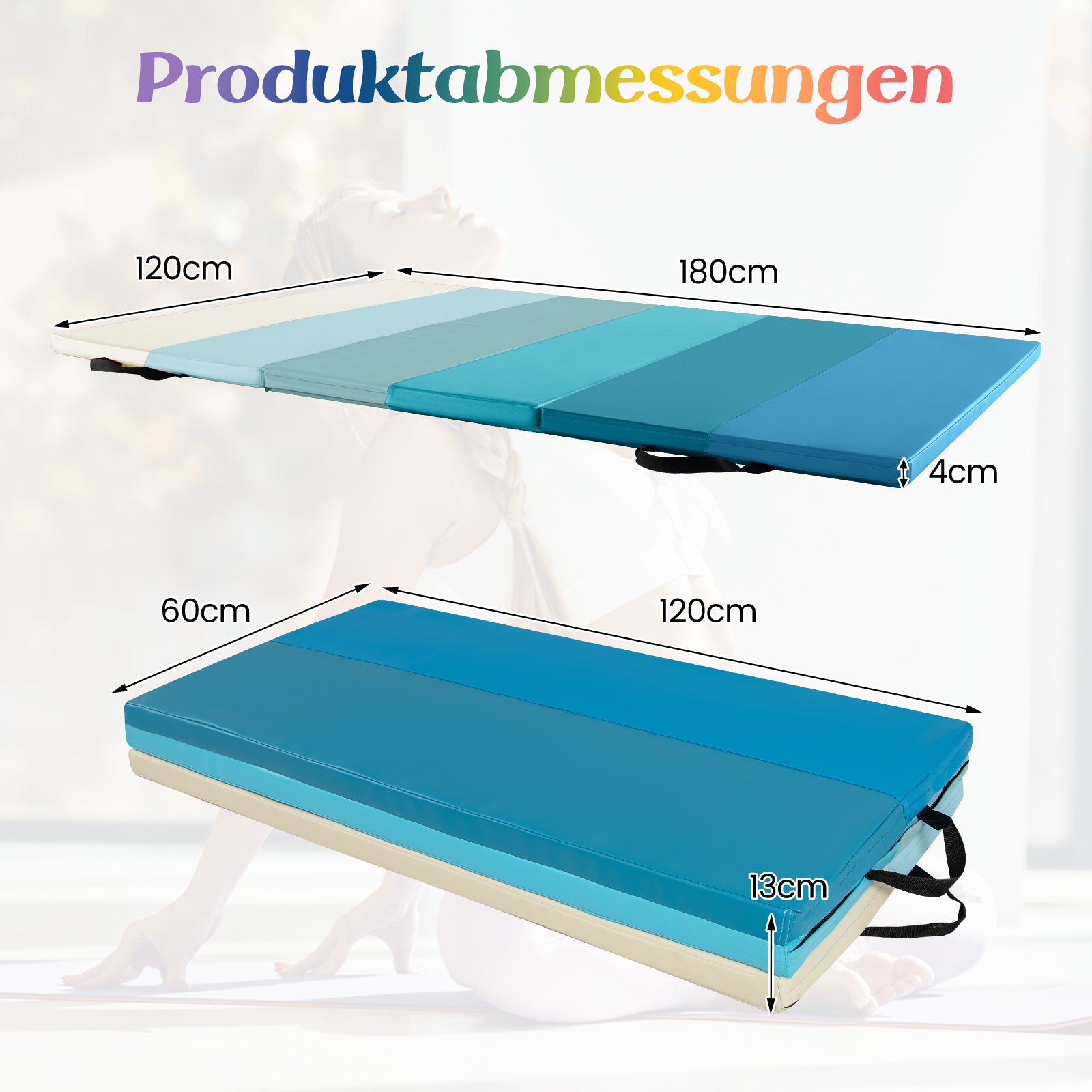 Vikbar – turnmatta Mjukgolvsmatta Gymnastikmatta faldig i PU med bärhandtag – 180 x 120 cm 3 – Blå
