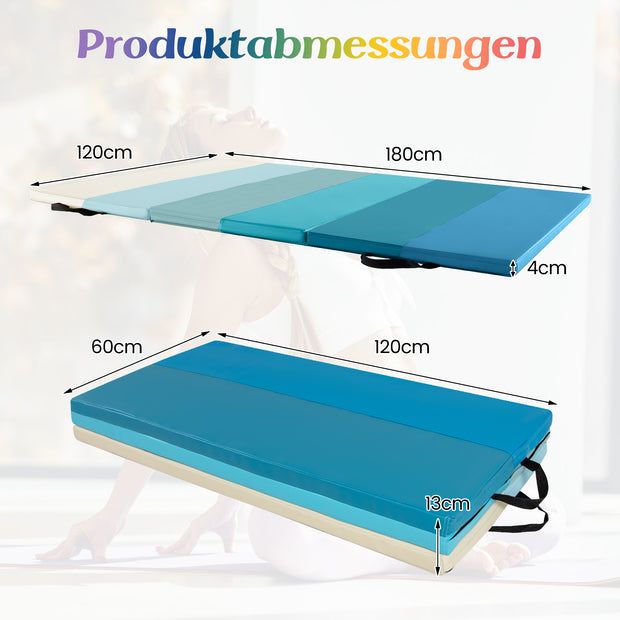Vikbar – turnmatta Mjukgolvsmatta Gymnastikmatta faldig i PU med bärhandtag – 180 x 120 cm 3 – Blå