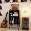 Plattspelarställare – med Laddningsstation Vinylförvaringsfack och – Svart
