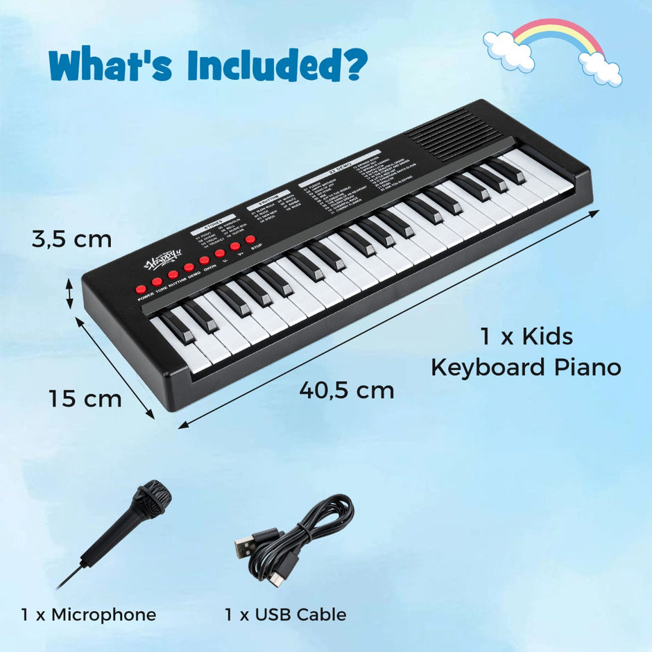 Barn – Piano Keyboard Tangent bärbar med Rytm Klangfärg och Demo – 37 8 8 22 – Svart