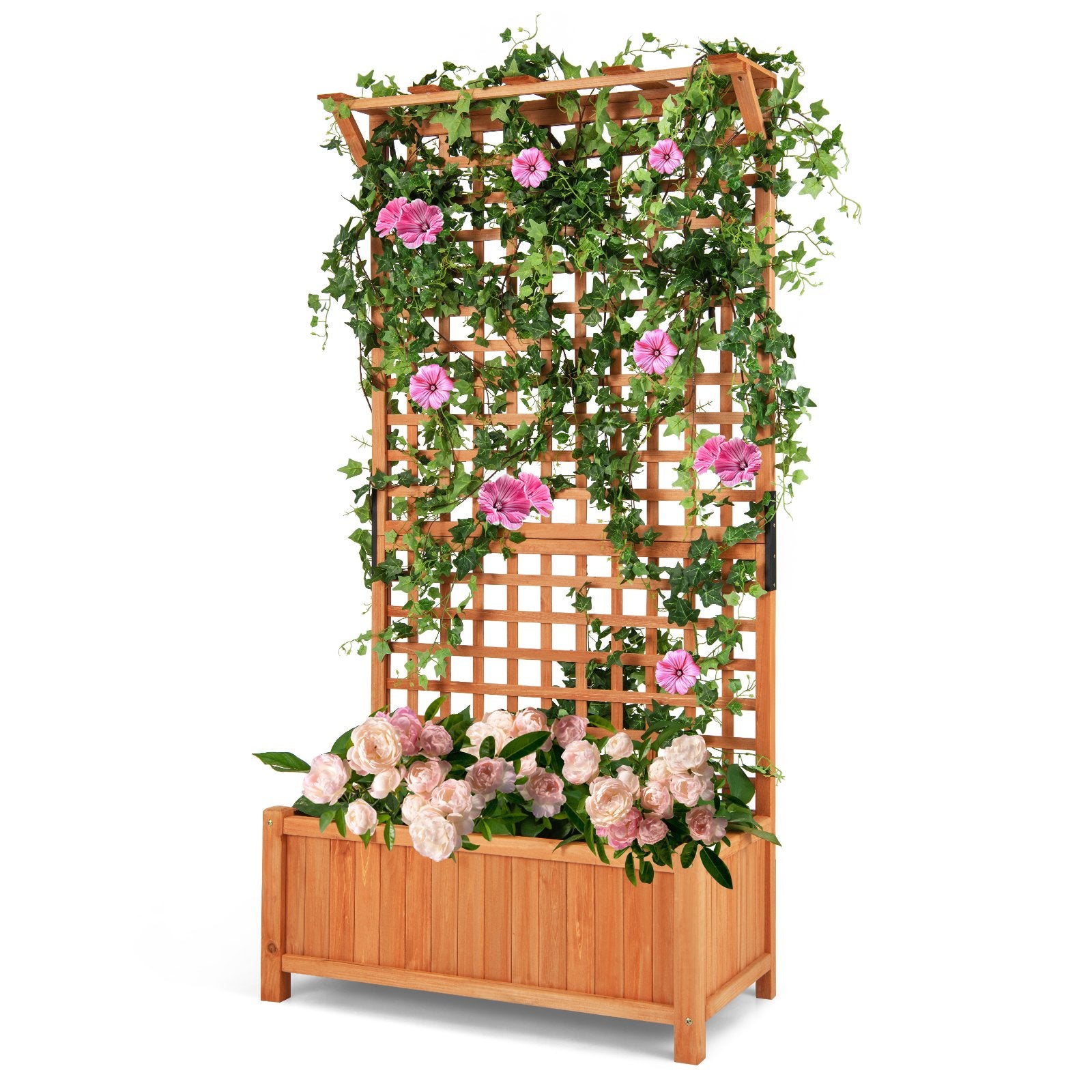 Blomlåda – med spaljé och tak klättergaller dräneringshål växtlåda – Natur