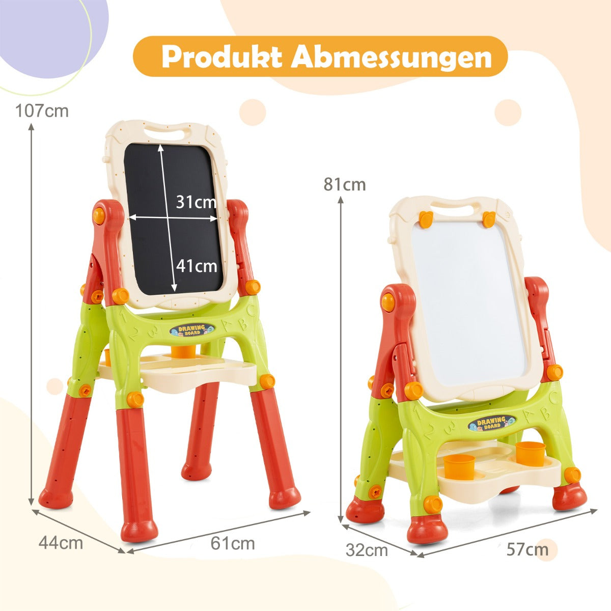 Barn – Dubbel Sided Tavla med Whiteboard och Höjdjusterbar Tafel Ståbord – Orange