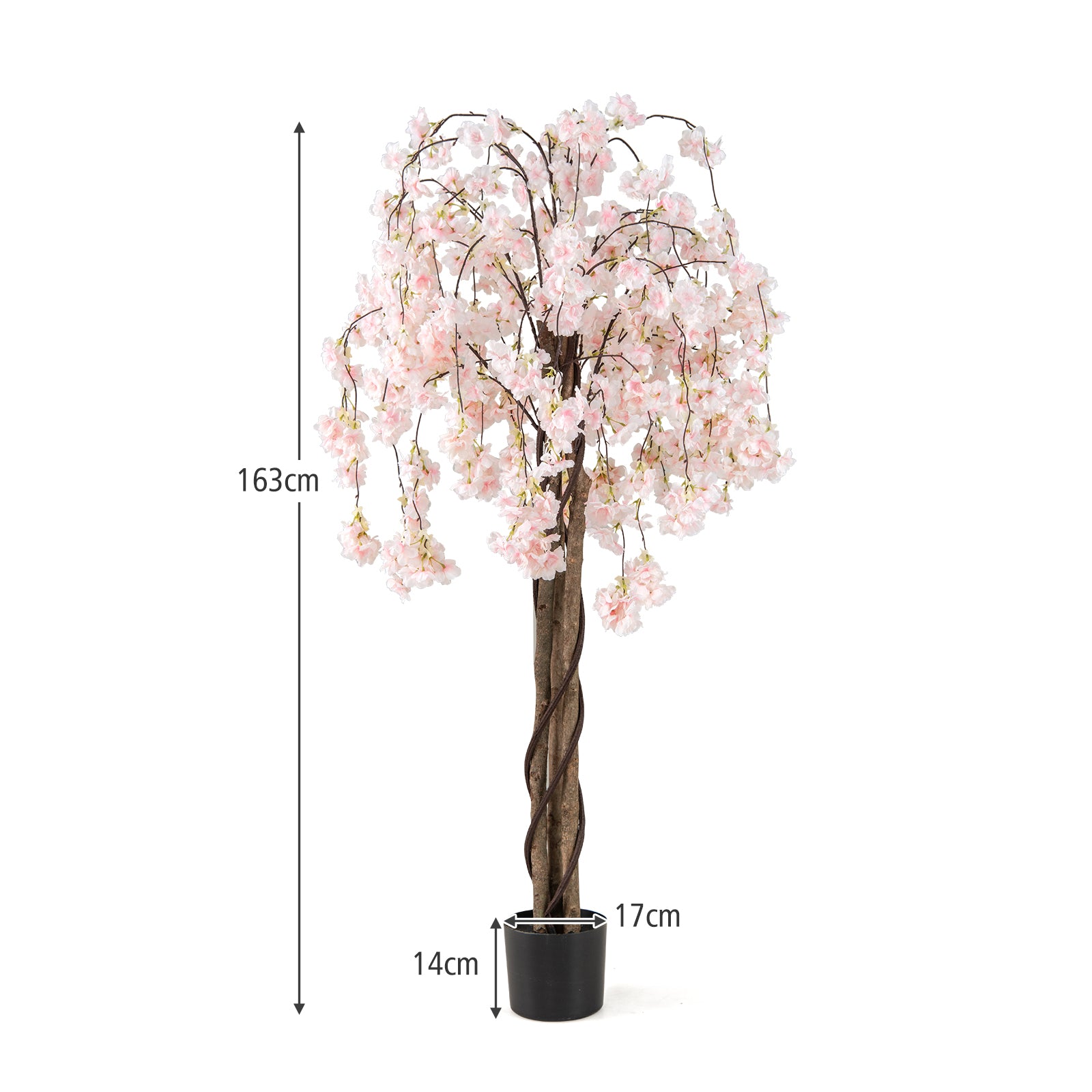 Konstgjord – körsbärsblomsträd i kruka Konstblomma med vita blommor – 163 cm – Vit