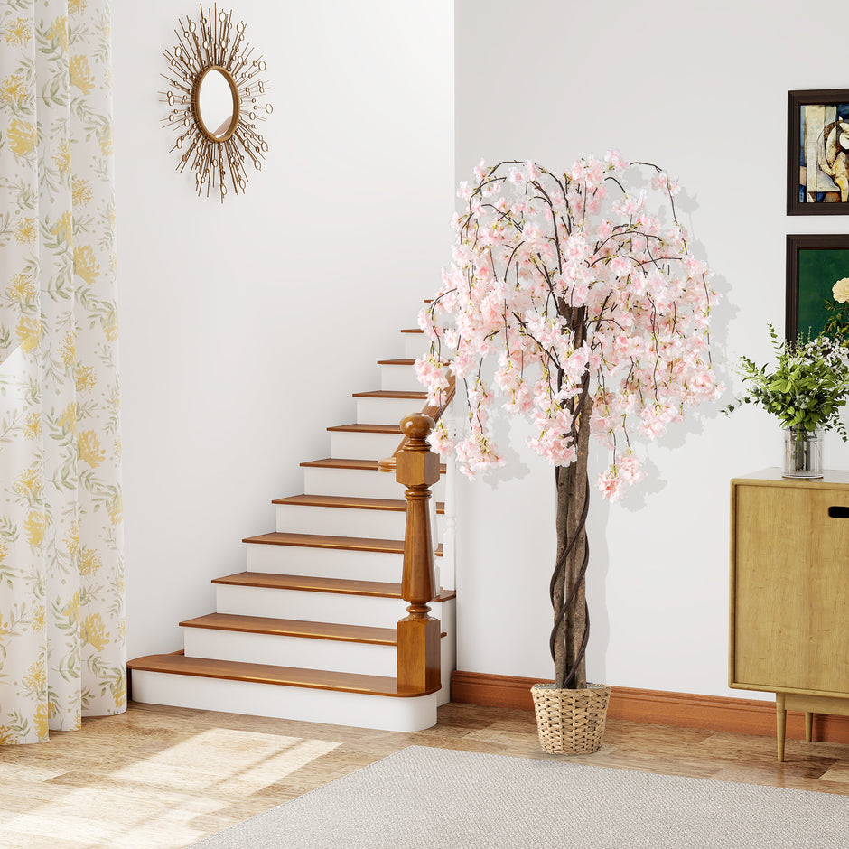 Konstgjord – körsbärsblomsträd i kruka Konstblomma med vita blommor – 163 cm – Vit