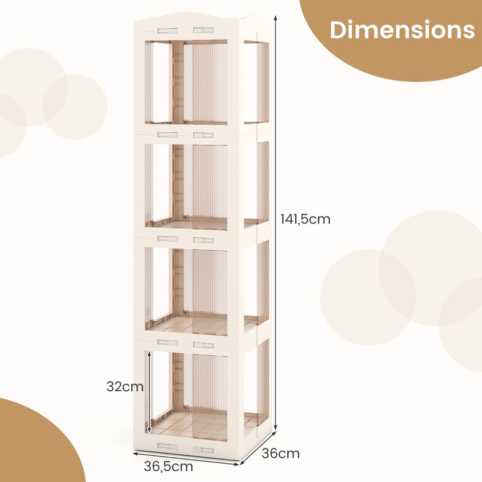 360° – Svängbar Bokhylla Ihopfällbar Ställhylla Transparent Kontorshylla – 36.5 x 36 x 141.5 cm – Vit