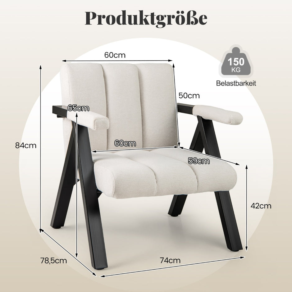 Polstrad – loungestol med armstöd och metallram Modern soffstol Relaxstol – Beige