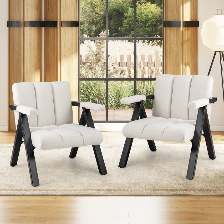 Polstrad – loungestol med armstöd och metallram Modern soffstol Relaxstol – Beige