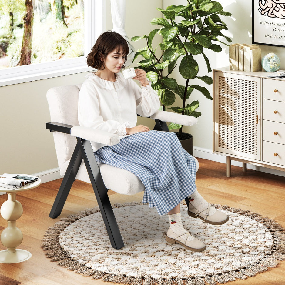 Polstrad – loungestol med armstöd och metallram Modern soffstol Relaxstol – Beige