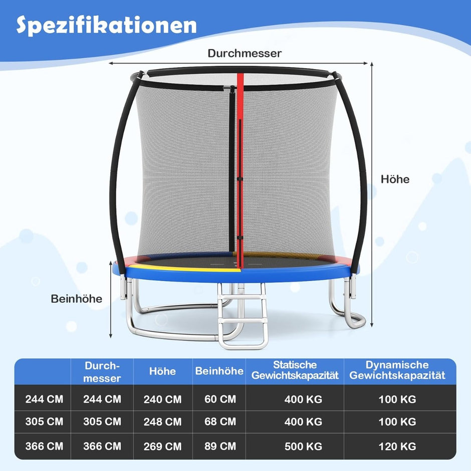 Trampolin – med stege och säkerhetsnät Rundt – Ø 244 cm – Orange