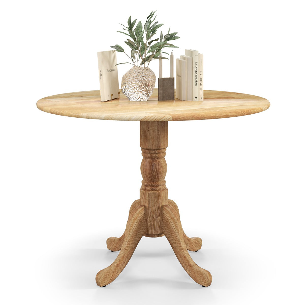 Rund – matbord för personer Köksbord i gummiträ med sockel Modernt fritidsbord matsalen – 4 100 cm – Natur