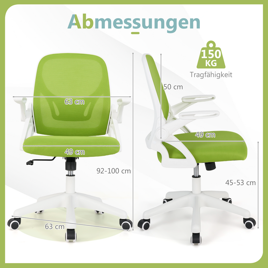 Ergonomisk – kontorsstol med fällbara armstöd och gungfunktion skrivbordsstol – Grön