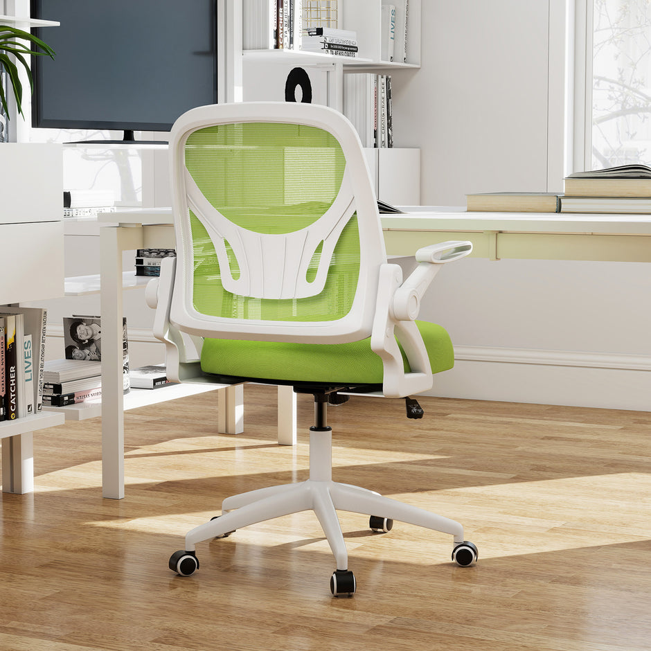 Ergonomisk – kontorsstol med fällbara armstöd och gungfunktion skrivbordsstol – Grön