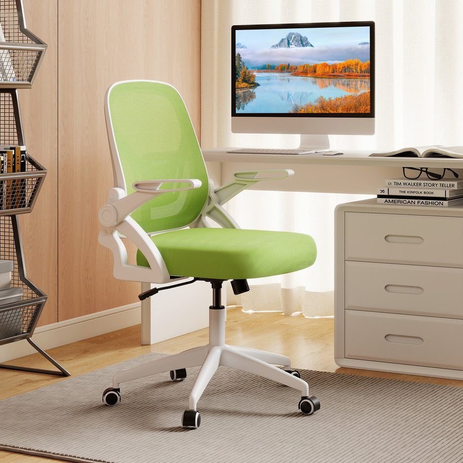 Ergonomisk – kontorsstol med fällbara armstöd och gungfunktion skrivbordsstol – Grön